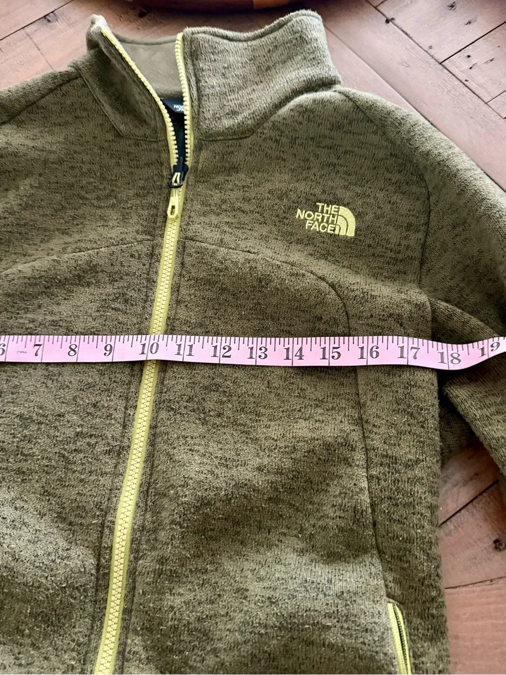 The North Face Olive Green Zip-Up Fleece with Yellow Trim